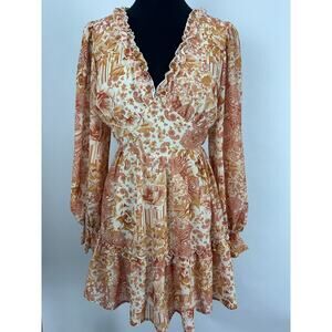 Flying Tomato Size Medium Orange Paisley Floral Ruffle Mini Dress Boho Western